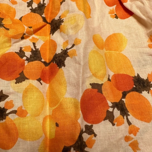 Nicole Miller. Bright Yellow and Orange top with balloon sleeves and lace trim. - Picture 3 of 4